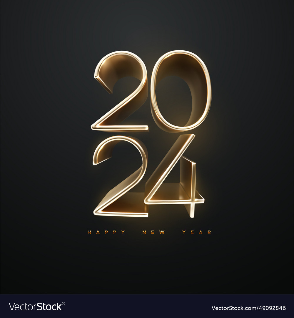 Happy new year 2024 golden extruded 3d numbers Vector Image