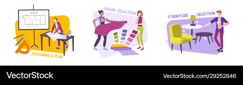 Interior design compositions set Royalty Free Vector Image