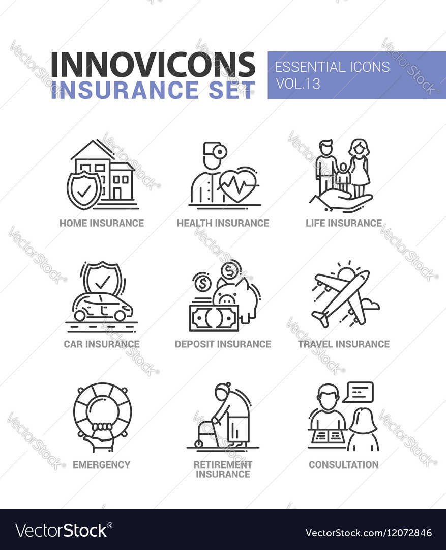 Types of insurance line design icons set Vector Image