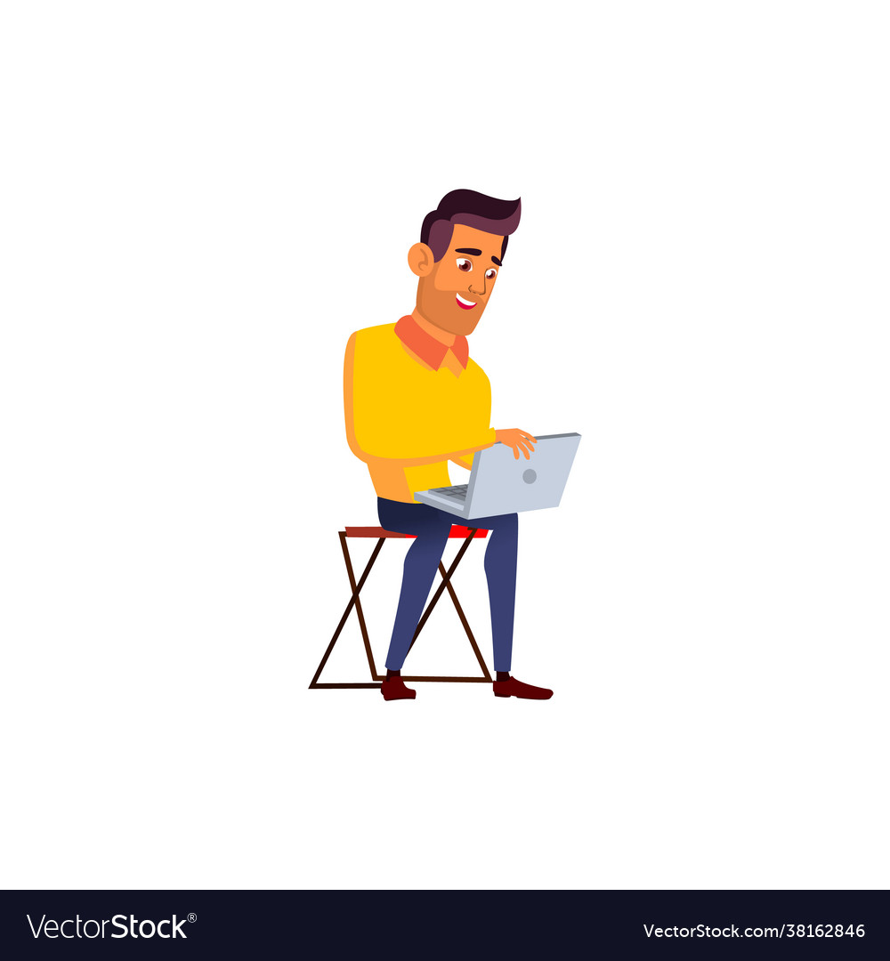 Young guy check e-mail on laptop cartoon