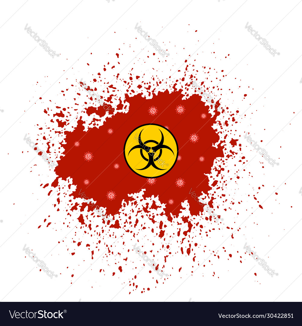 Biohazard icon and blood splash isolated on white