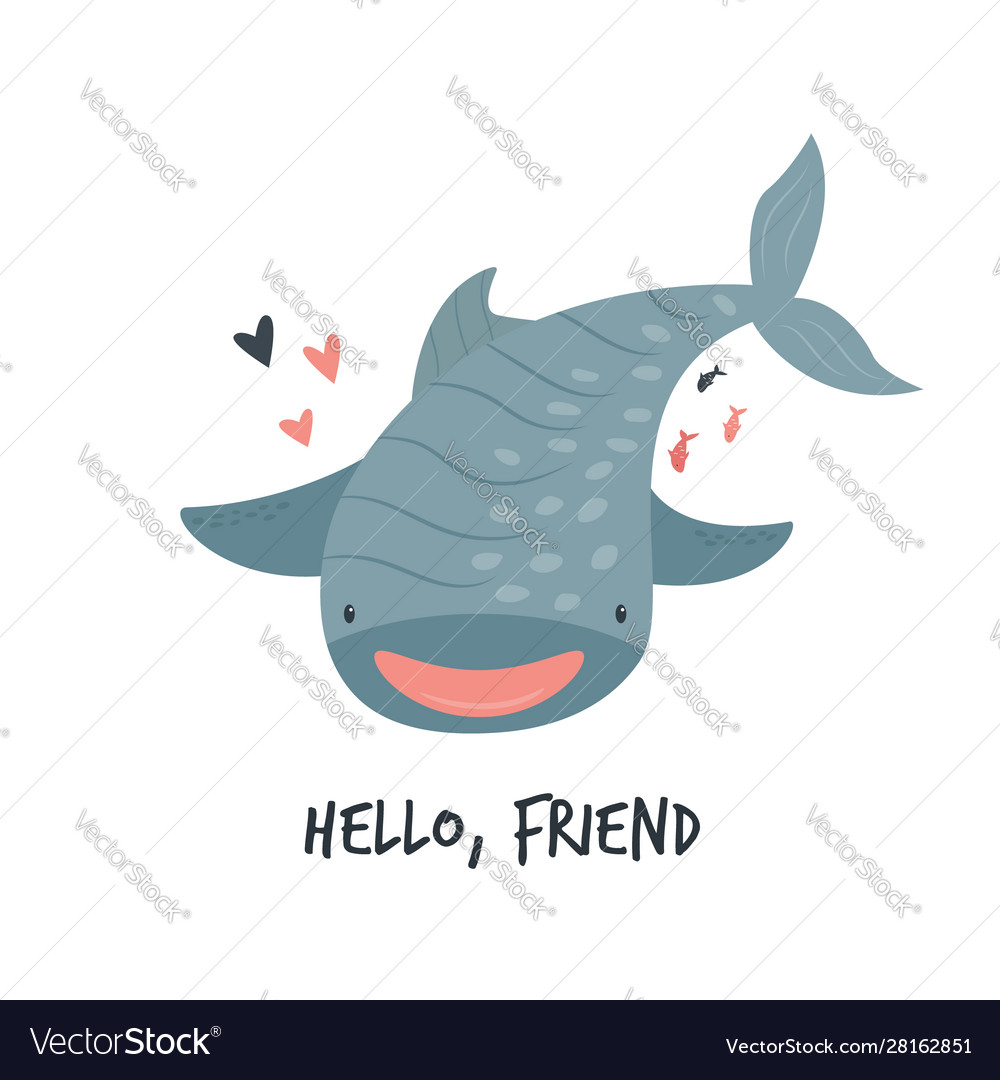 Cute smiling whale shark in childish style