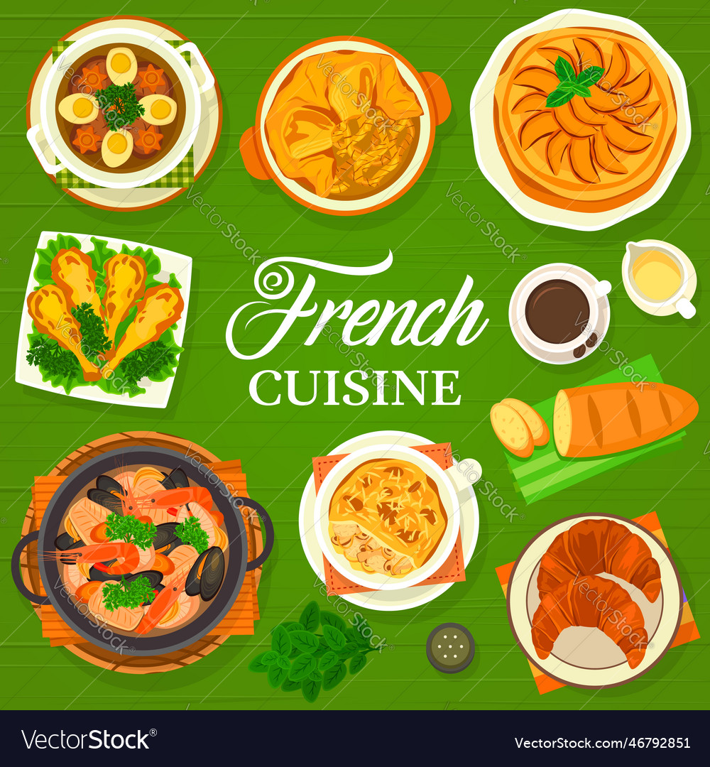 French cuisine menu cover restaurant food meals Vector Image