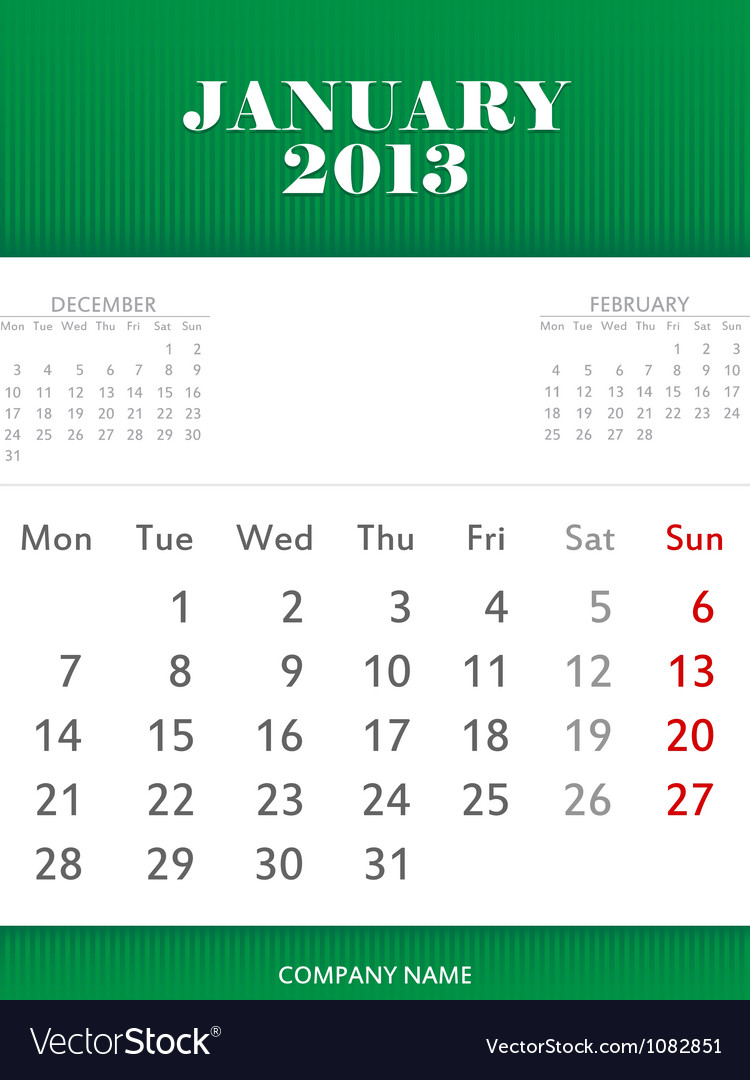 January 2013 calendar design