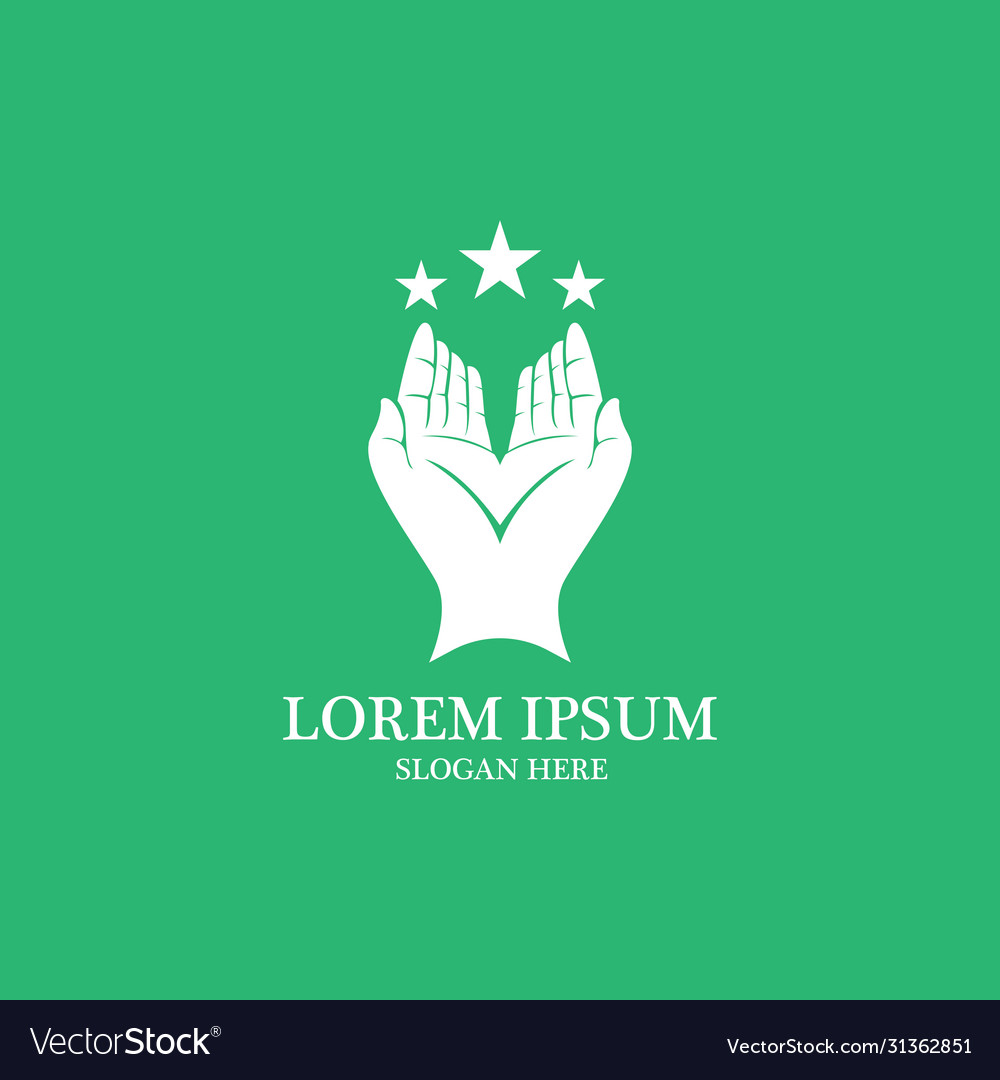 Praying hands logo in green background