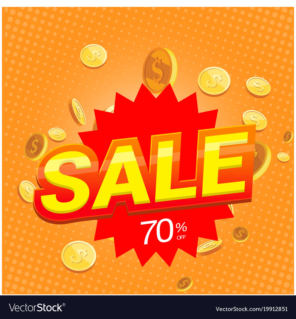 Sale 70 speech gold coin orange background