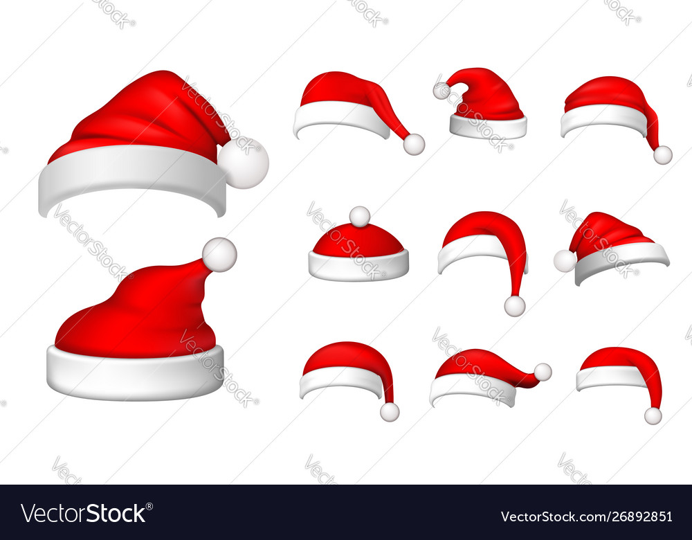 Santa claus hat 3d set realistic Royalty Free Vector Image