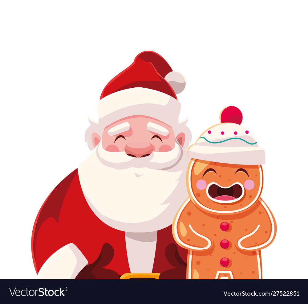 Santa claus with gingerbread man on white Vector Image