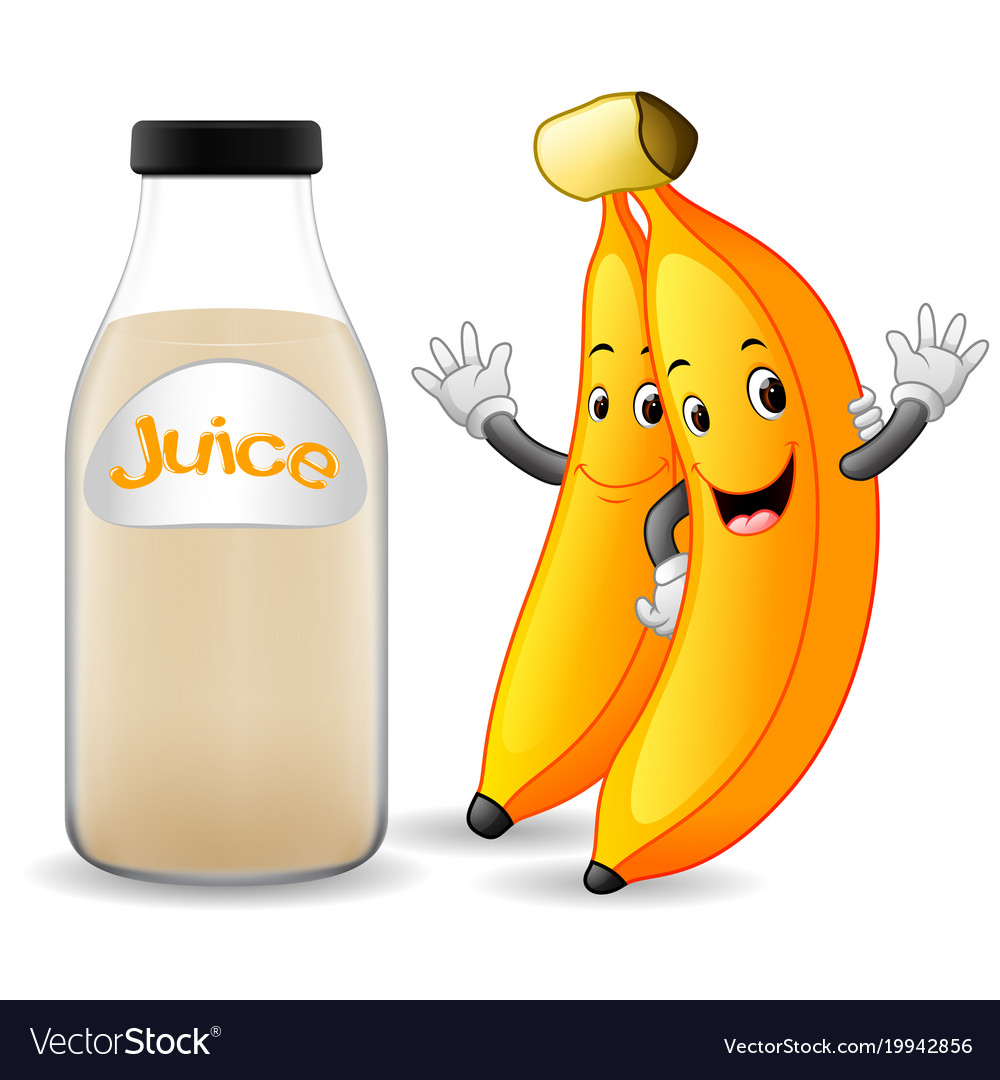 Bottle of banana juice with cute banana cartoon Vector Image