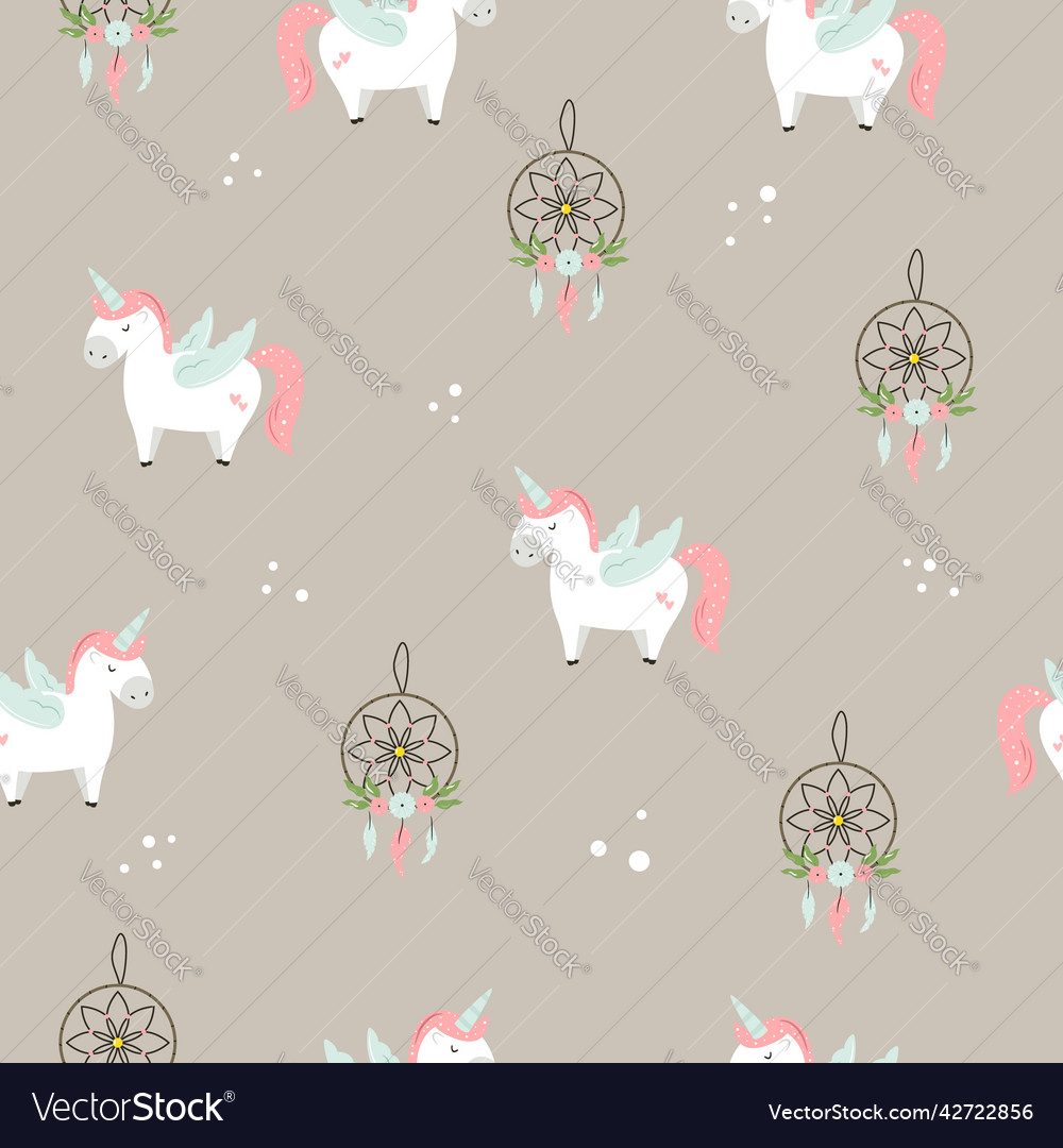 Seamless pattern with cute unicorns and dream vector image Seamless pattern with cute unicorns and dream