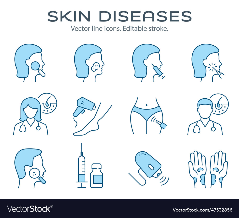 Skin diseases icons such as eczema psoriasis Vector Image