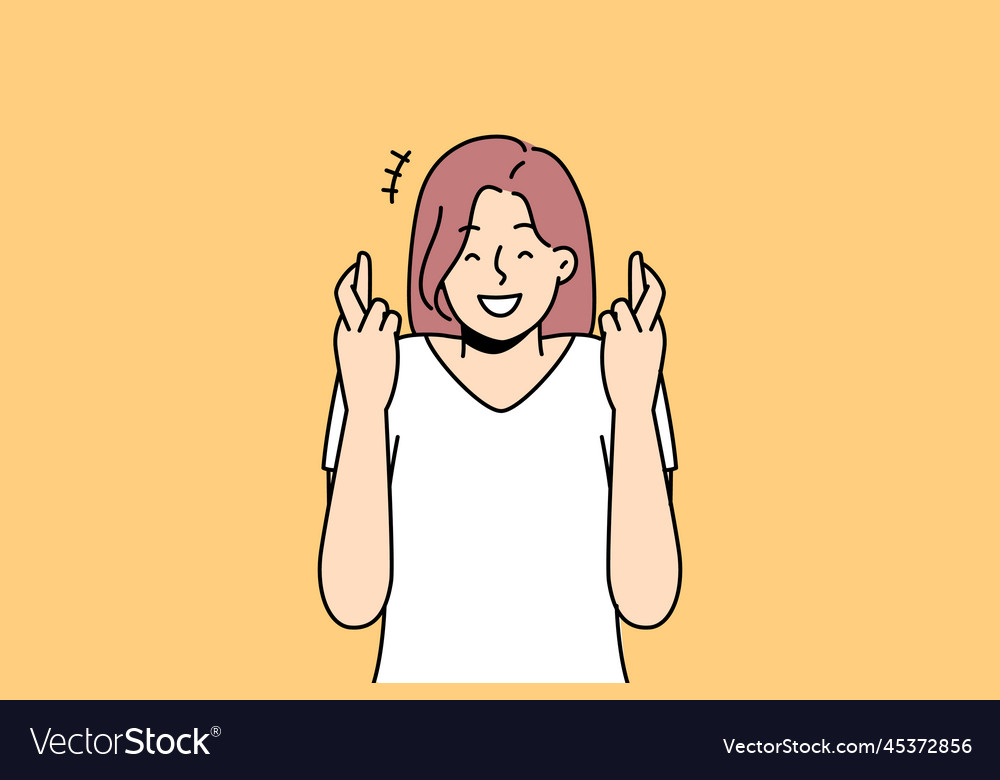 Smiling girl cross fingers make wish Royalty Free Vector