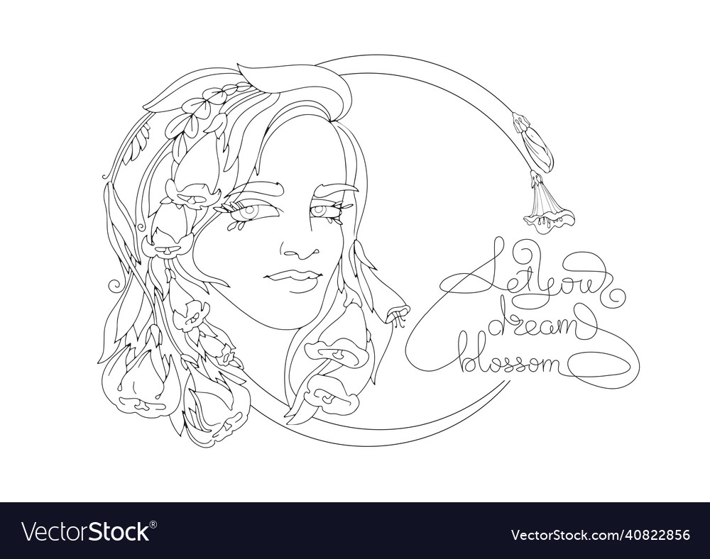 Young woman with flowers in hair lettering