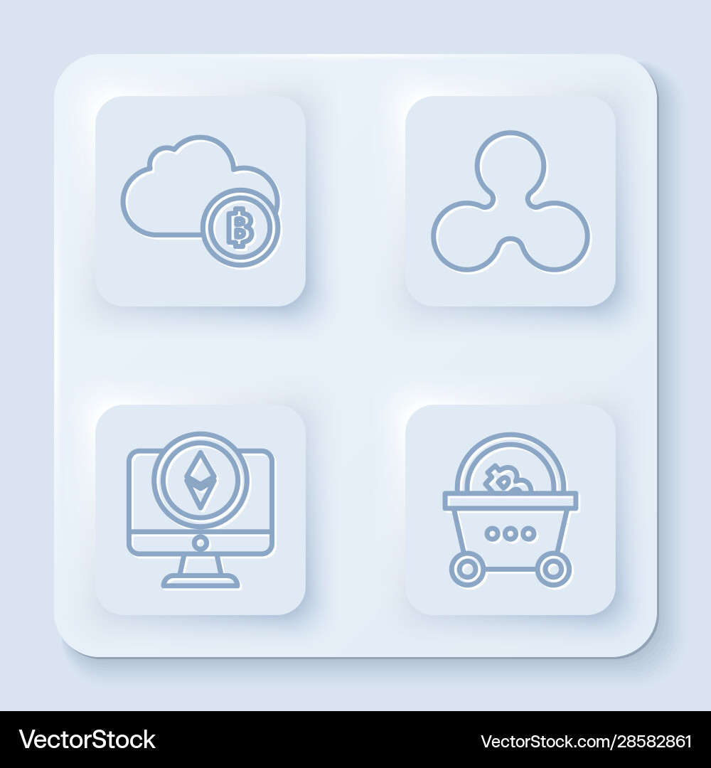 Set line cryptocurrency cloud mining Royalty Free Vector