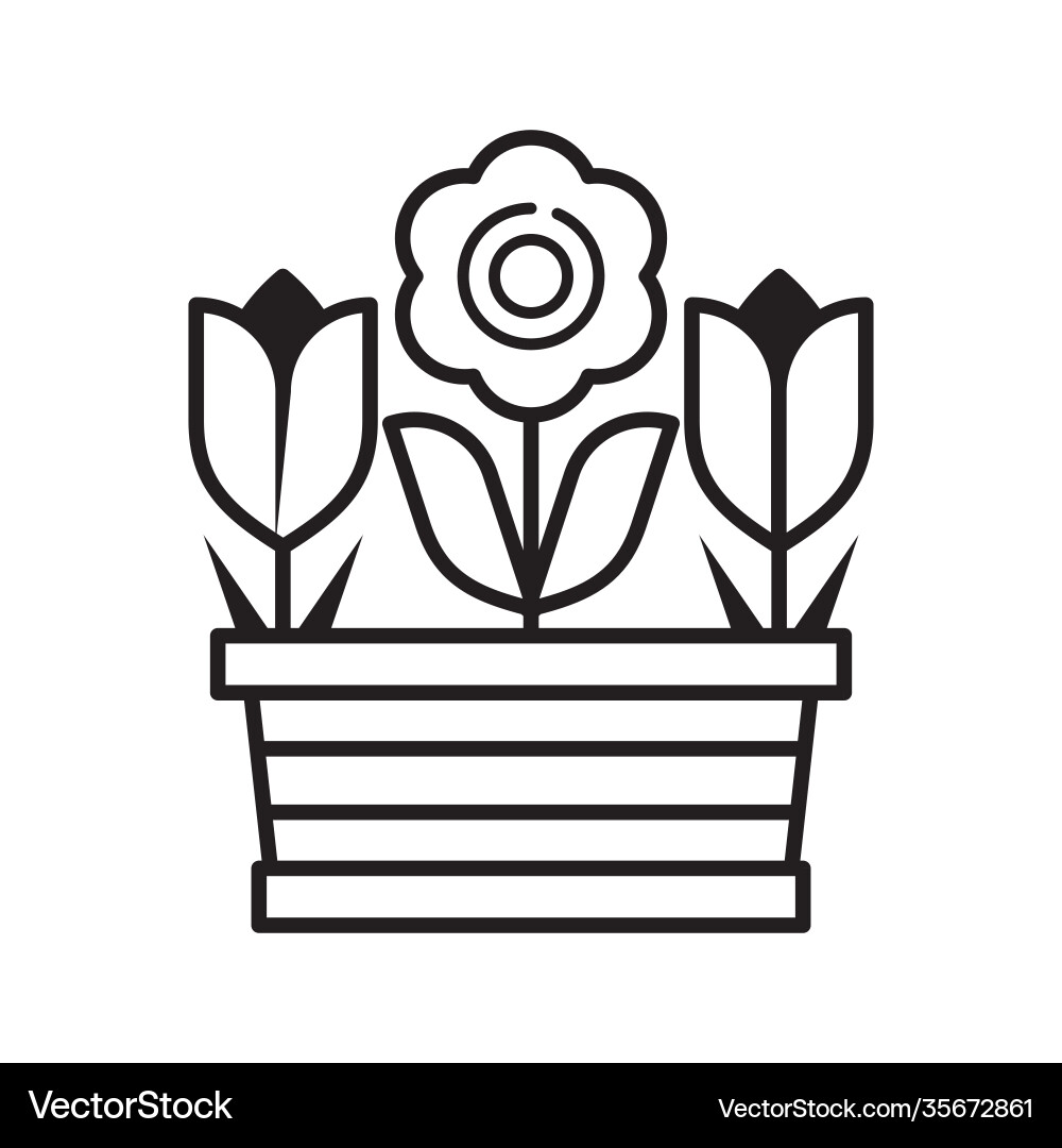 Spring tulip flower pot line art icon Royalty Free Vector