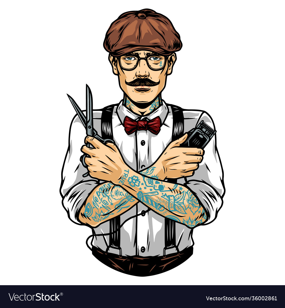 Stylish barber in irish cap and glasses Royalty Free Vector