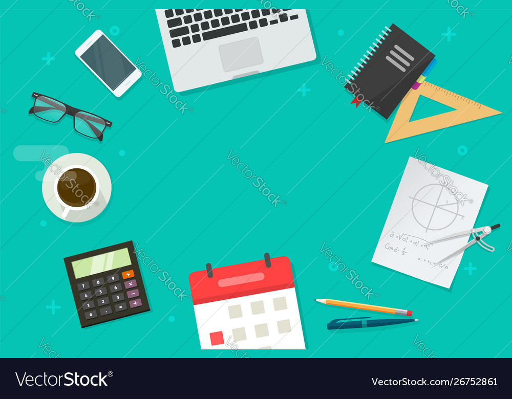 Working Table And Education Or School Objects And Vector Image