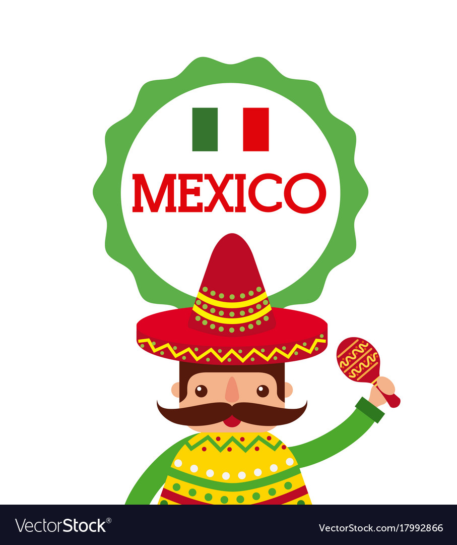 Cartoon mexican man in a sombrero and poncho and Vector Image