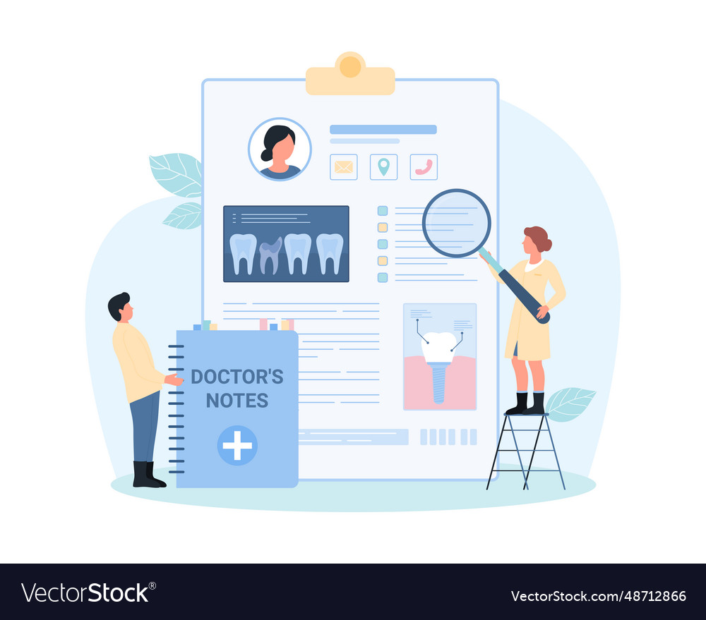 Digital medical card dentistry tiny dentists Vector Image