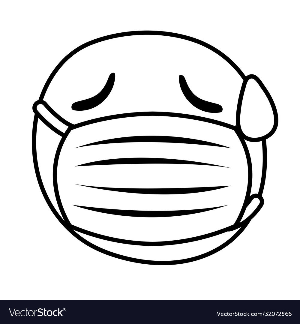 Emoji wearing medical mask sweating line style