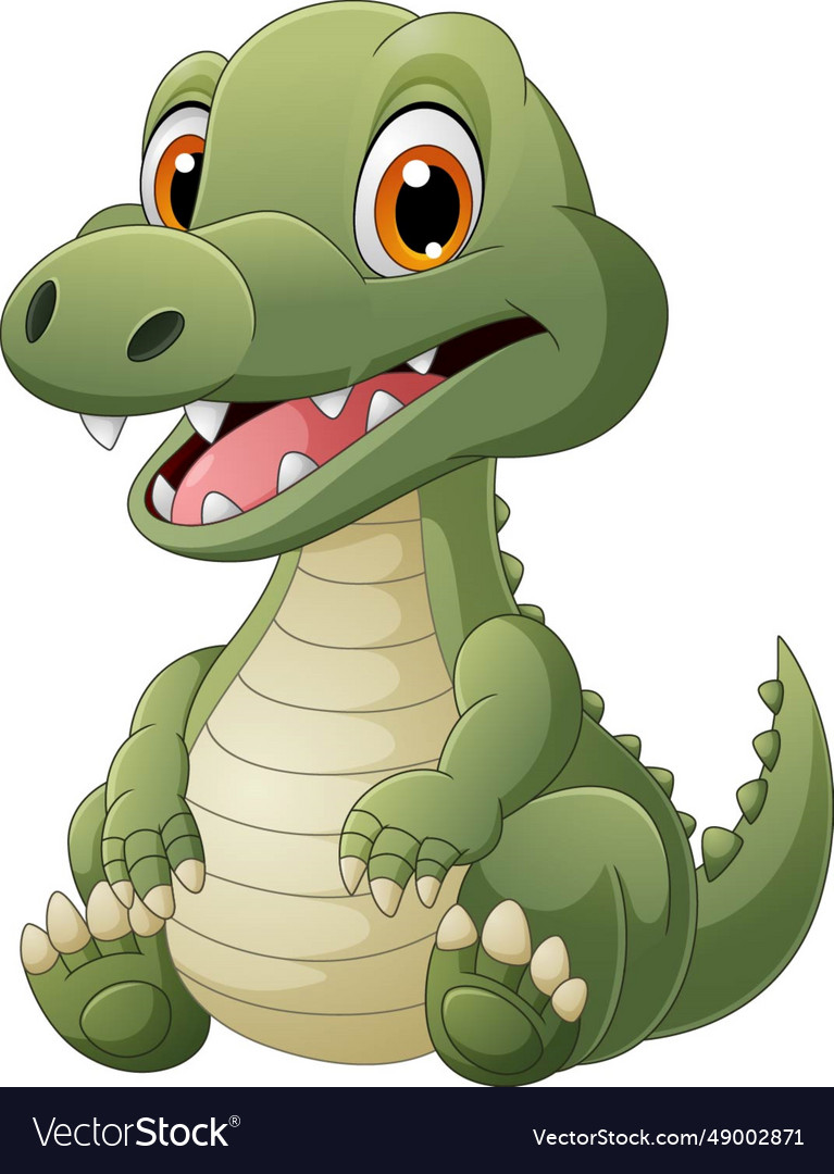 Cartoon funny crocodile sitting on white backgroun