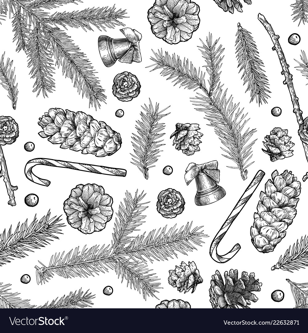 Christmas objects hand drawn seamless pattern