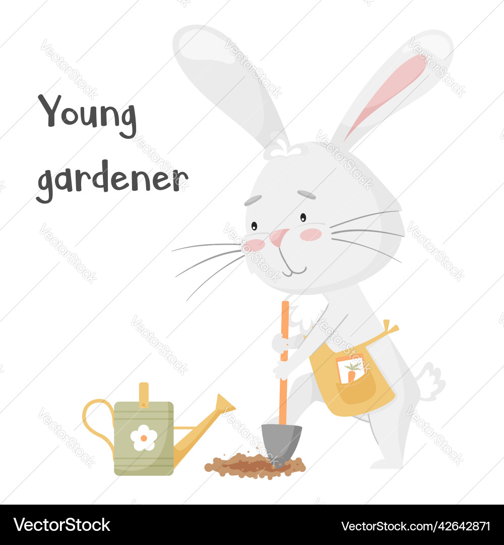 Cute rabbit digging with a shovel planting Vector Image
