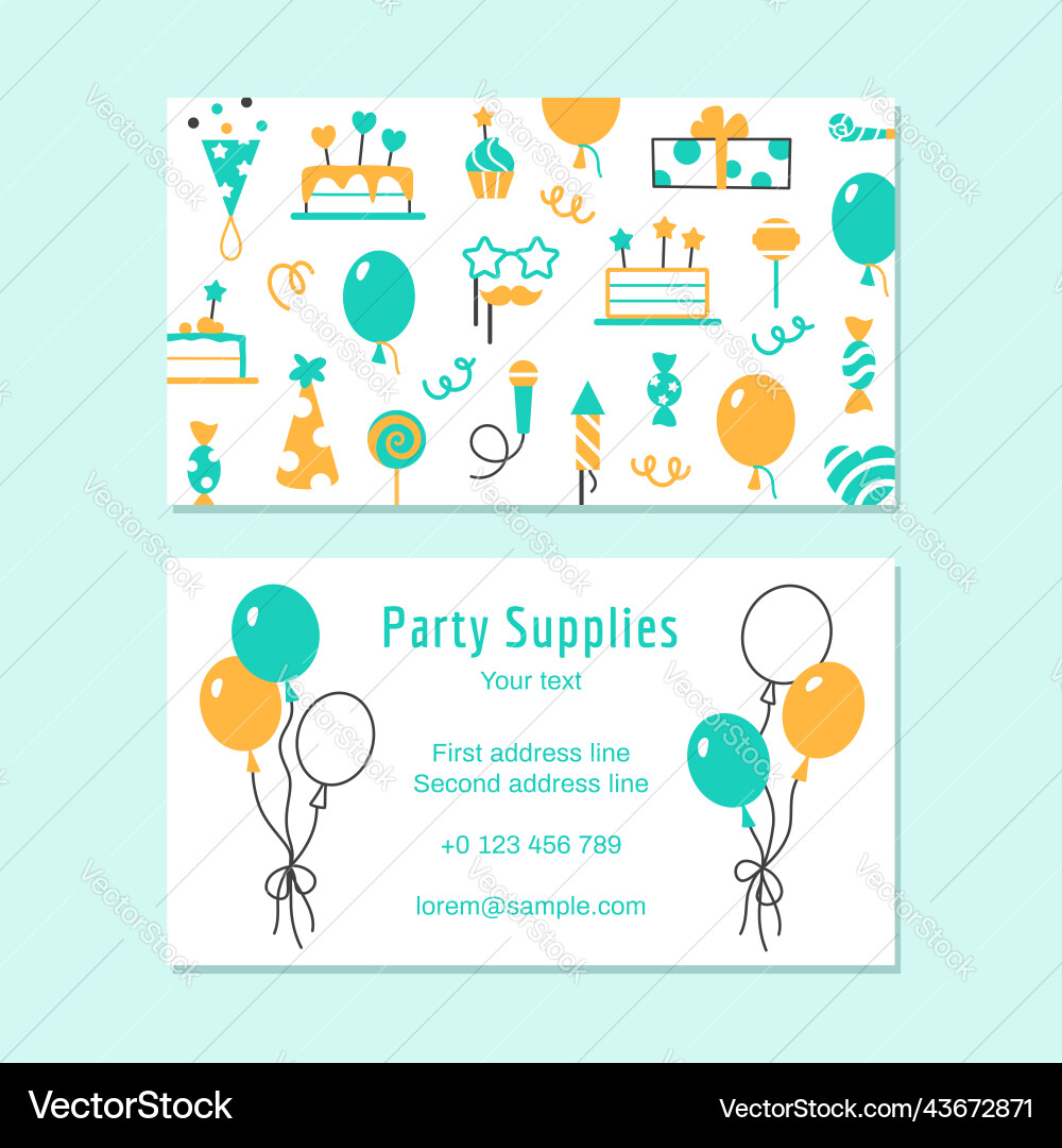 Party supplies business card template Royalty Free Vector