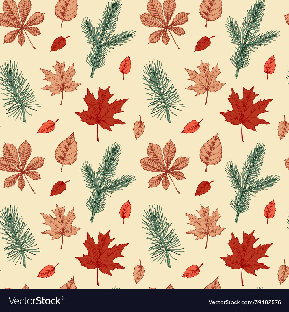 Colorful autumn seamless pattern with maple