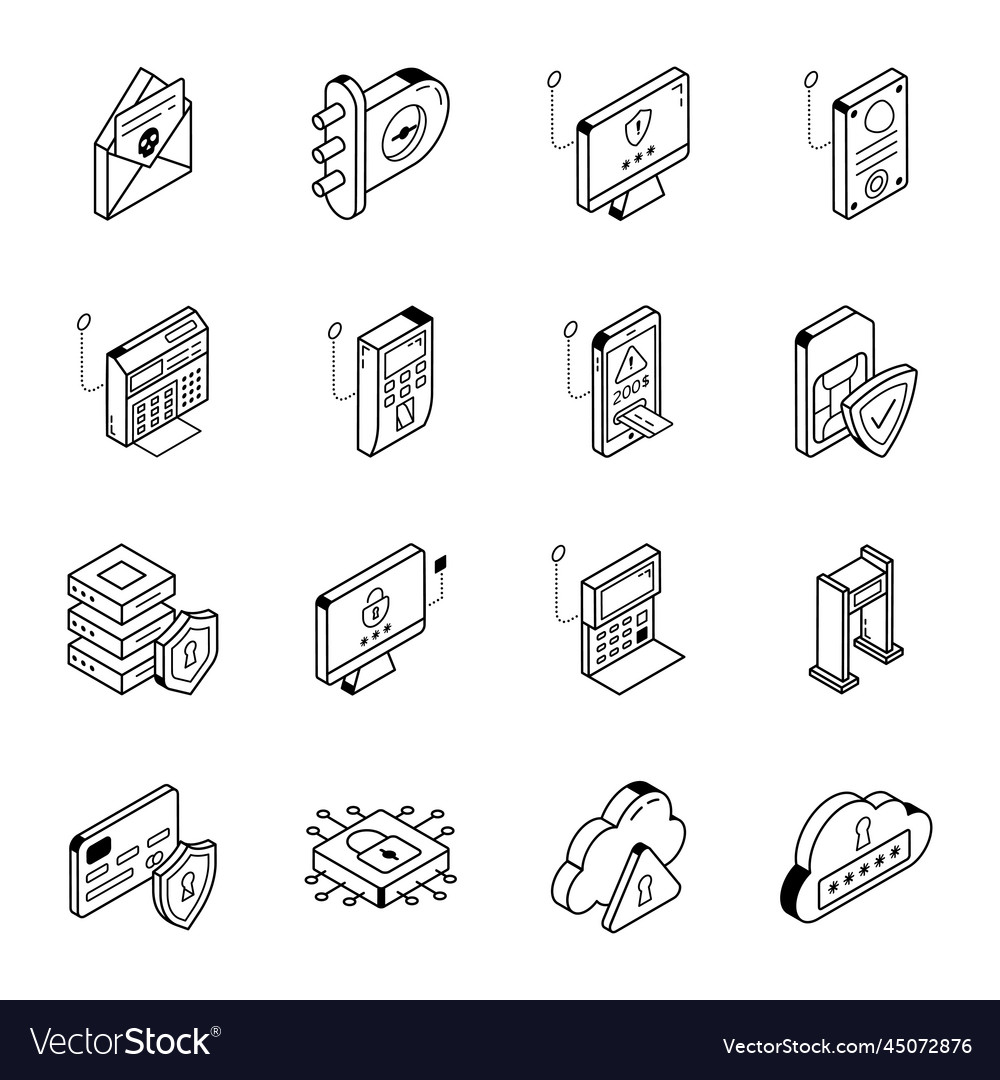 Data protection outline isometric icons Royalty Free Vector