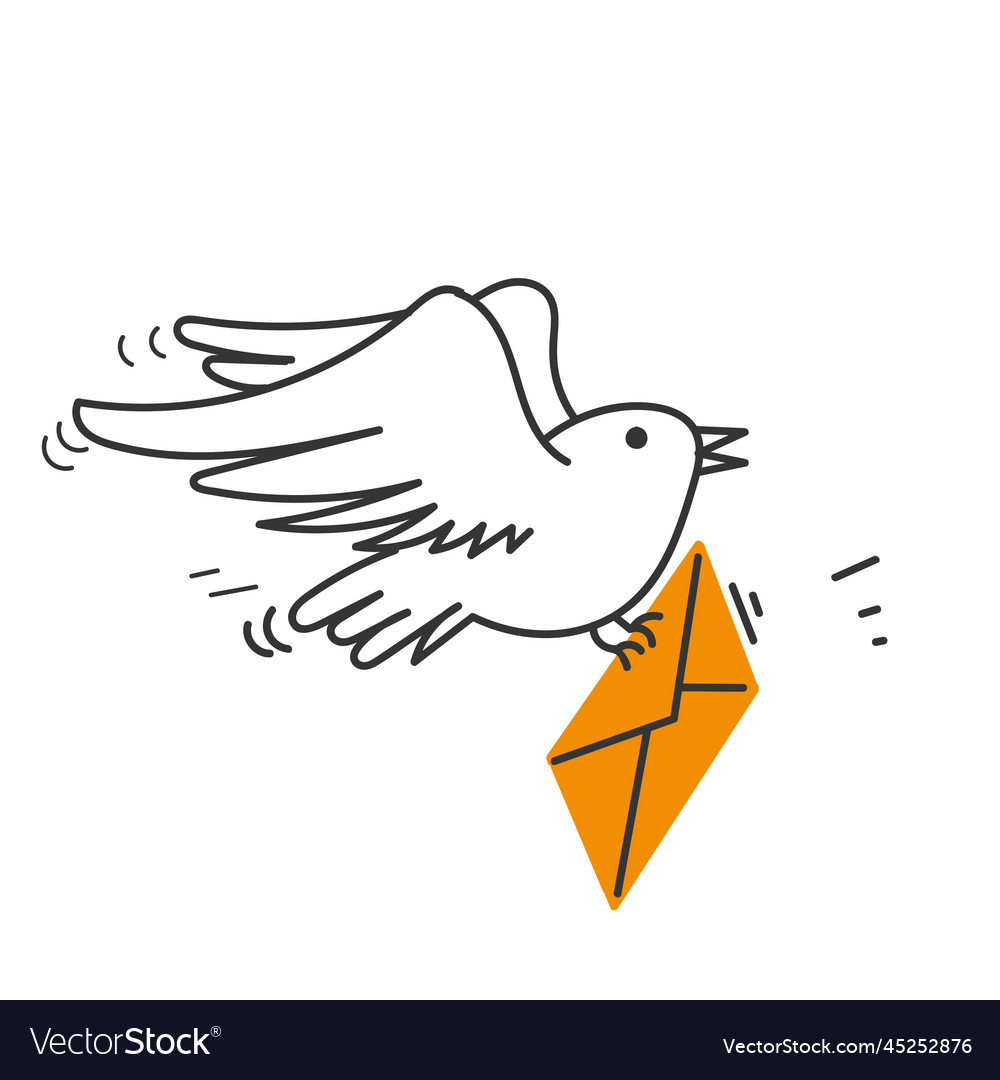 Hand drawn doodle bird carrying an envelope Vector Image