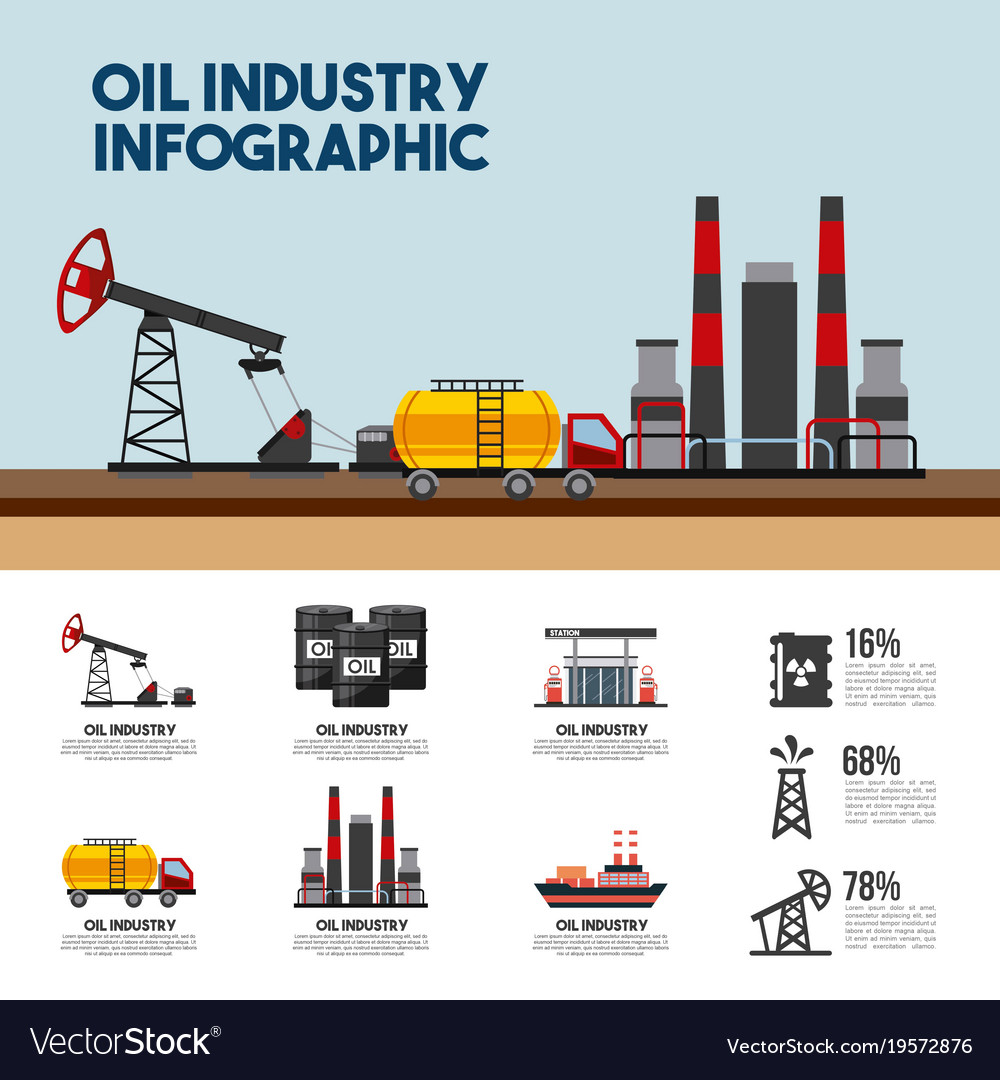 Oil industry infographic refinery plant percent Vector Image