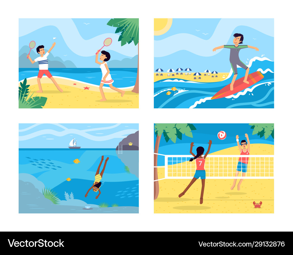Summer activities flat set Royalty Free Vector Image