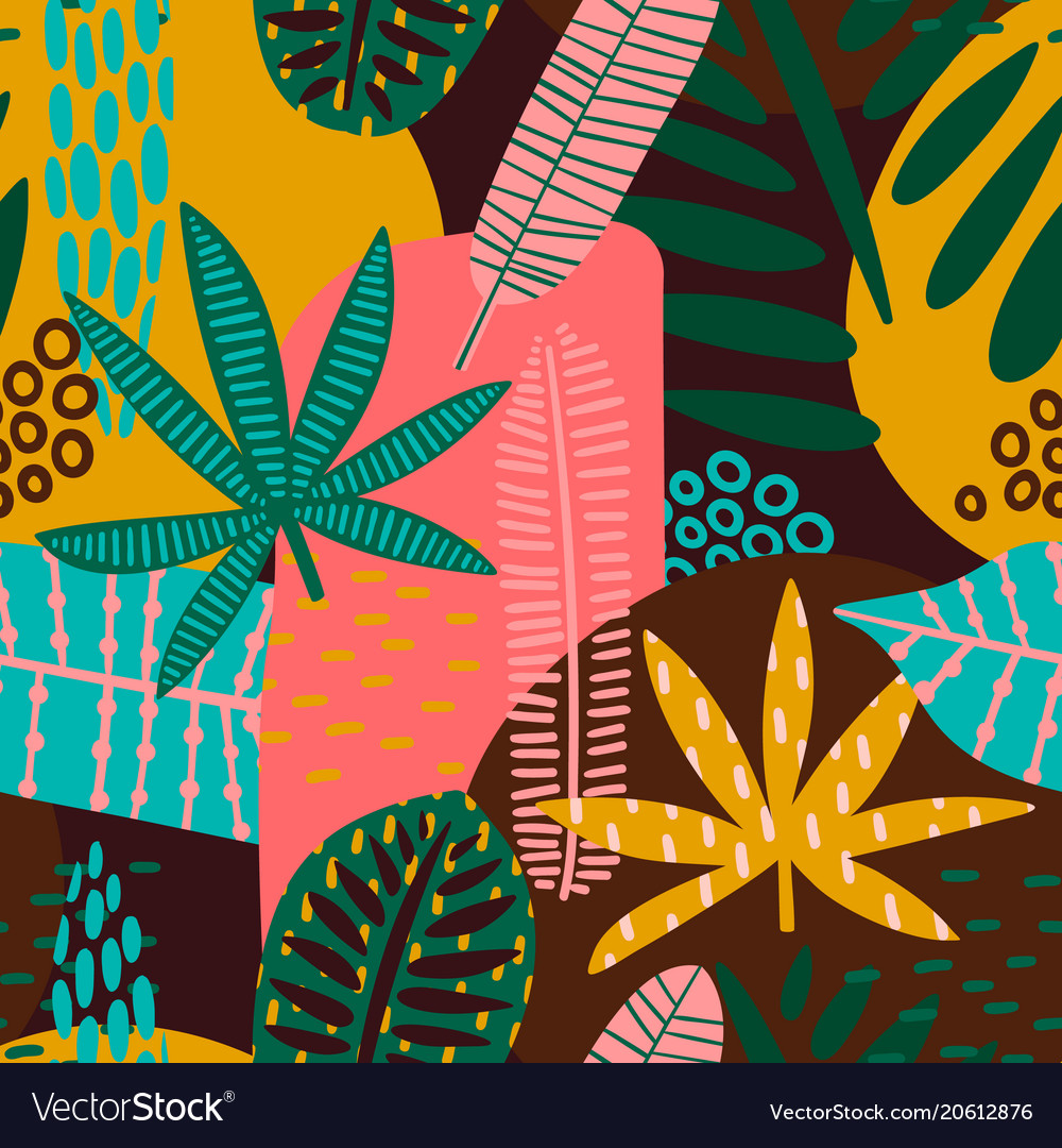 Tribal seamless pattern with abstract leaves