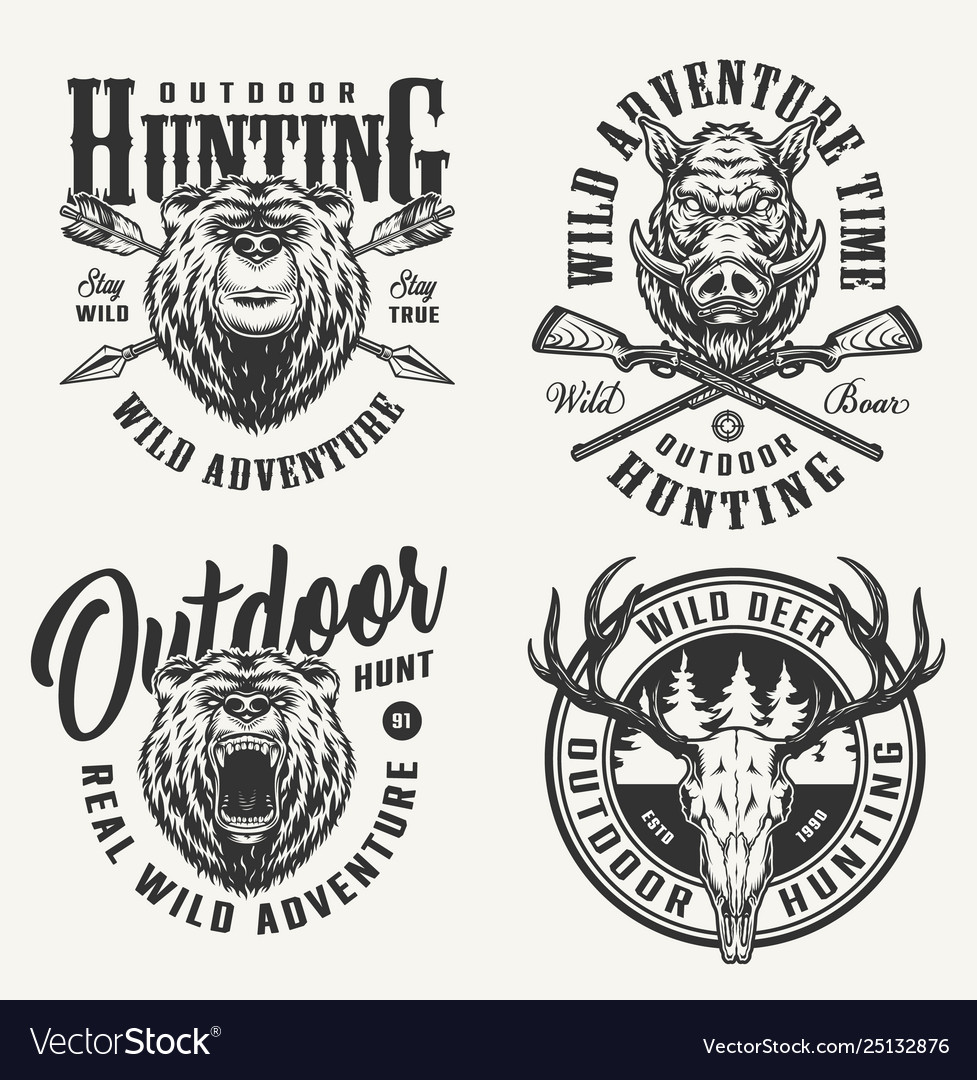 Vintage monochrome hunting badges Royalty Free Vector Image