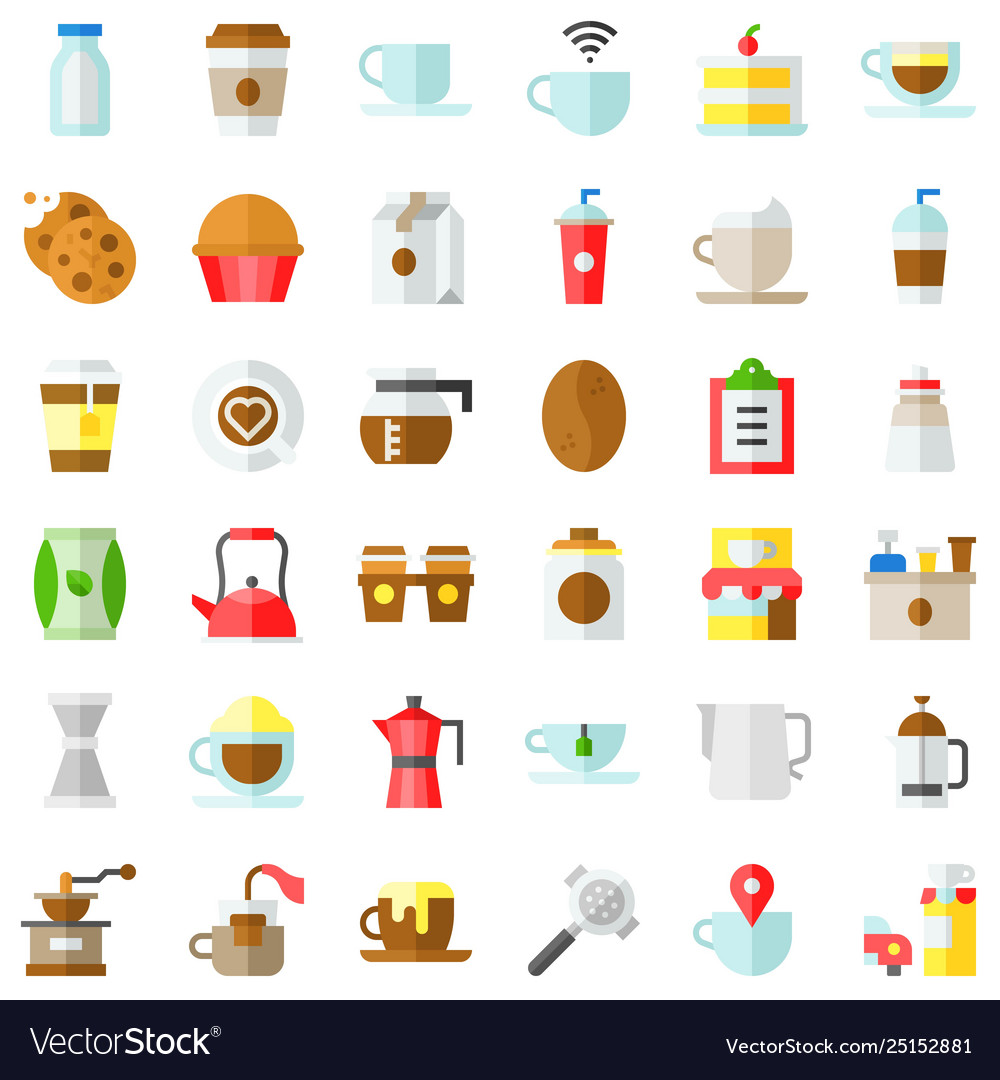 Coffee related icon set flat stye Royalty Free Vector Image