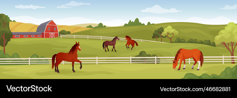Equine farm landscape equestrian ranch stable Vector Image