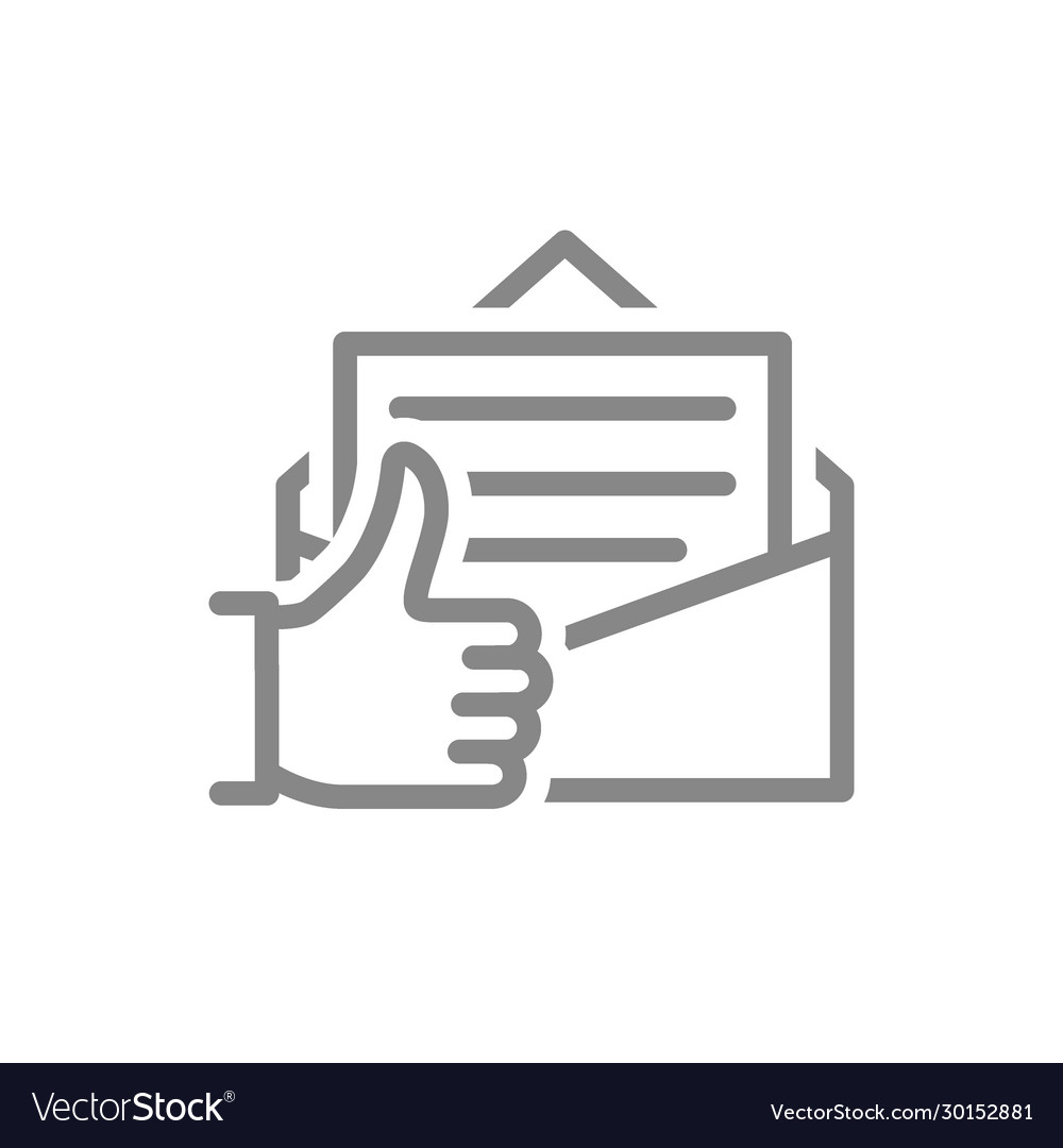 Letter with thumb up line icon customer feedback