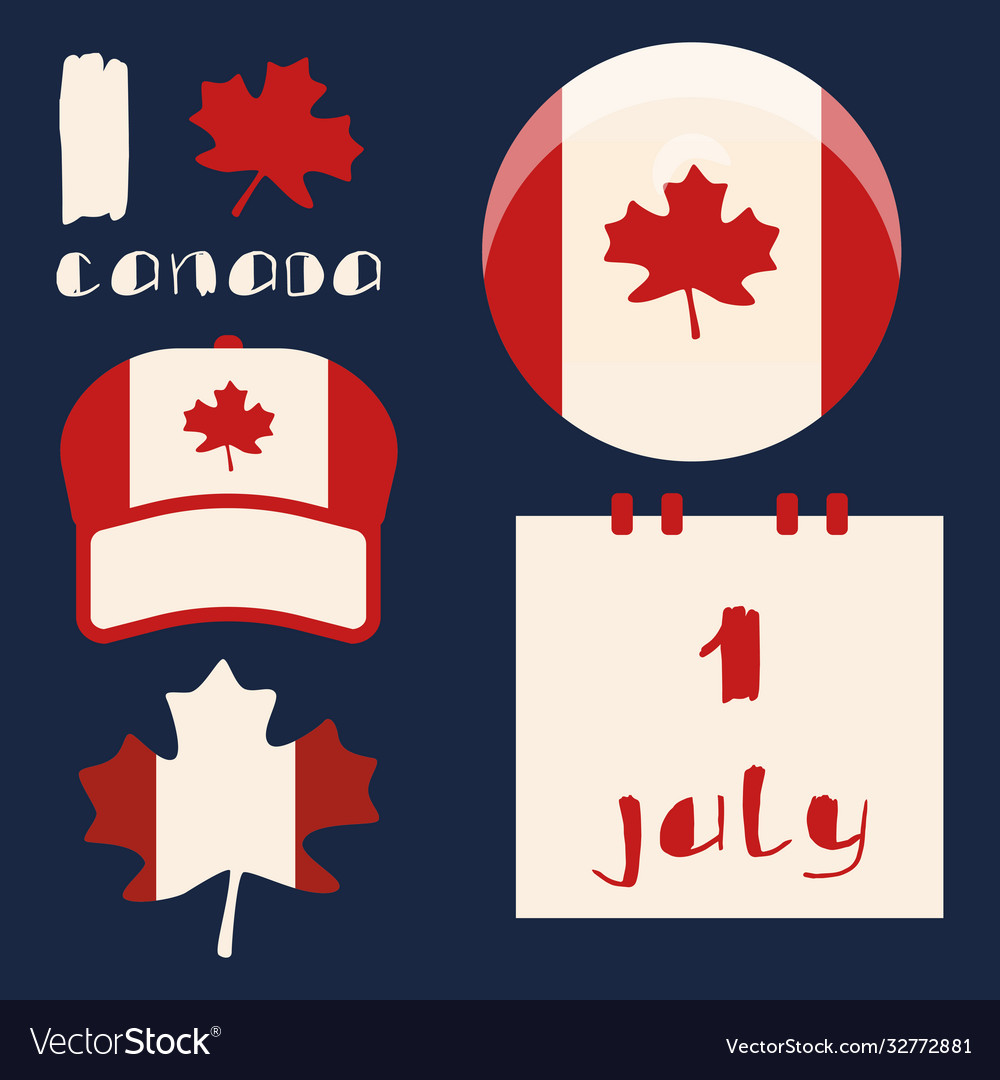 Maple leaf canadian flag and cap on navy blue Vector Image