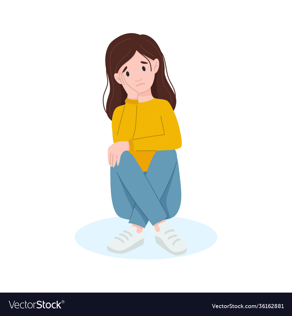 Crying girl with sad feeling Royalty Free Vector Image