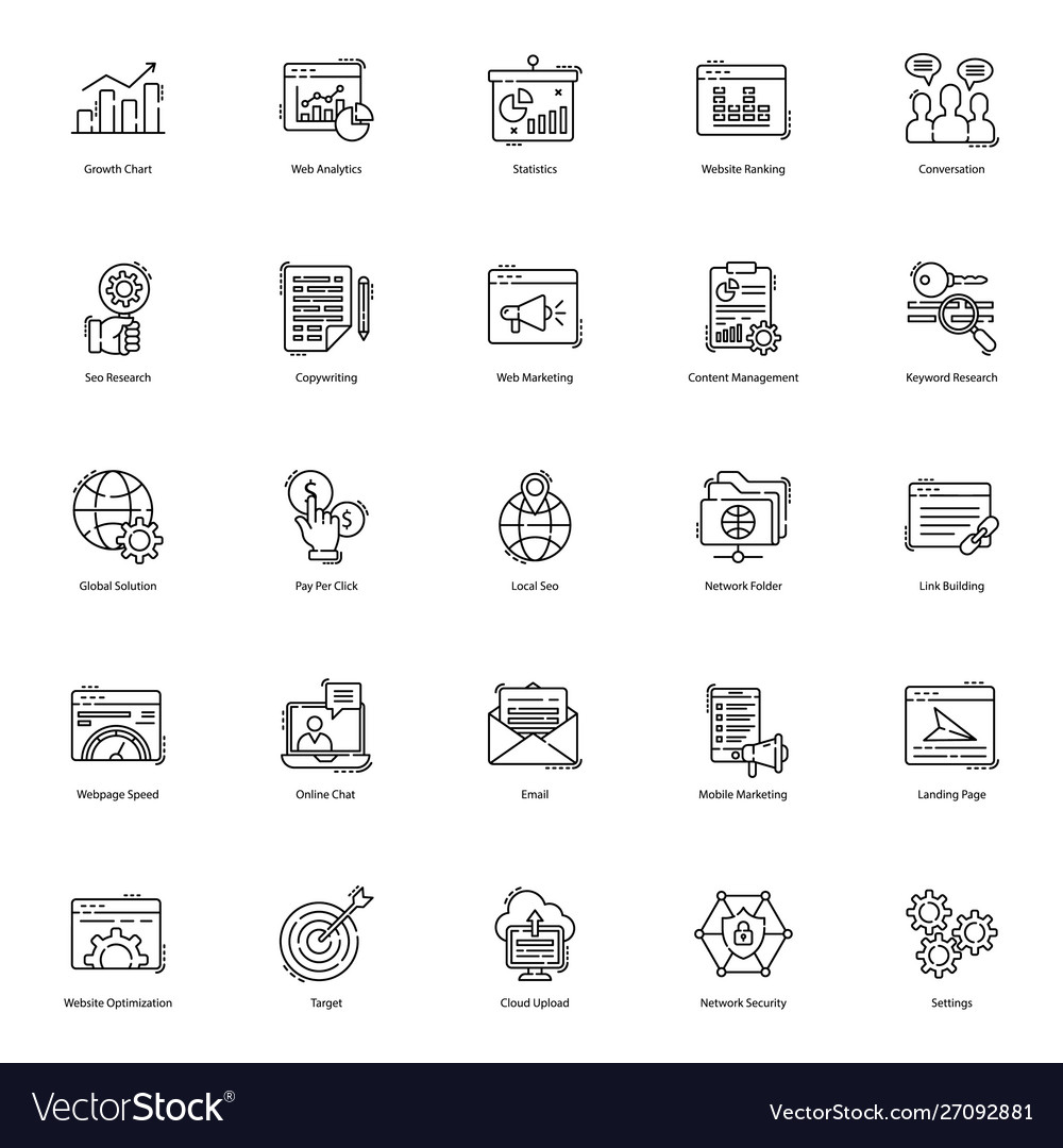 Seo line icons pack Royalty Free Vector Image - VectorStock