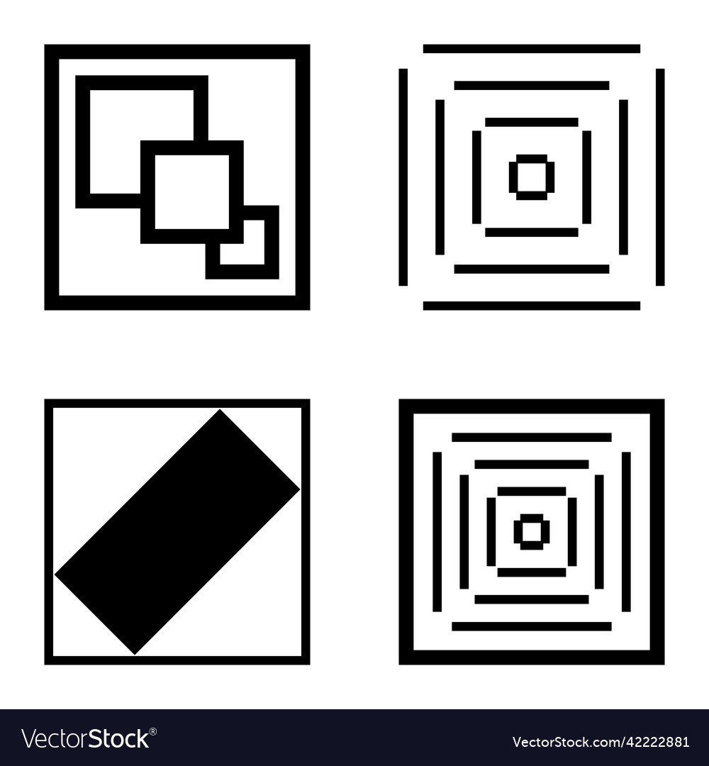 Square2 flat icon set isolated on white background