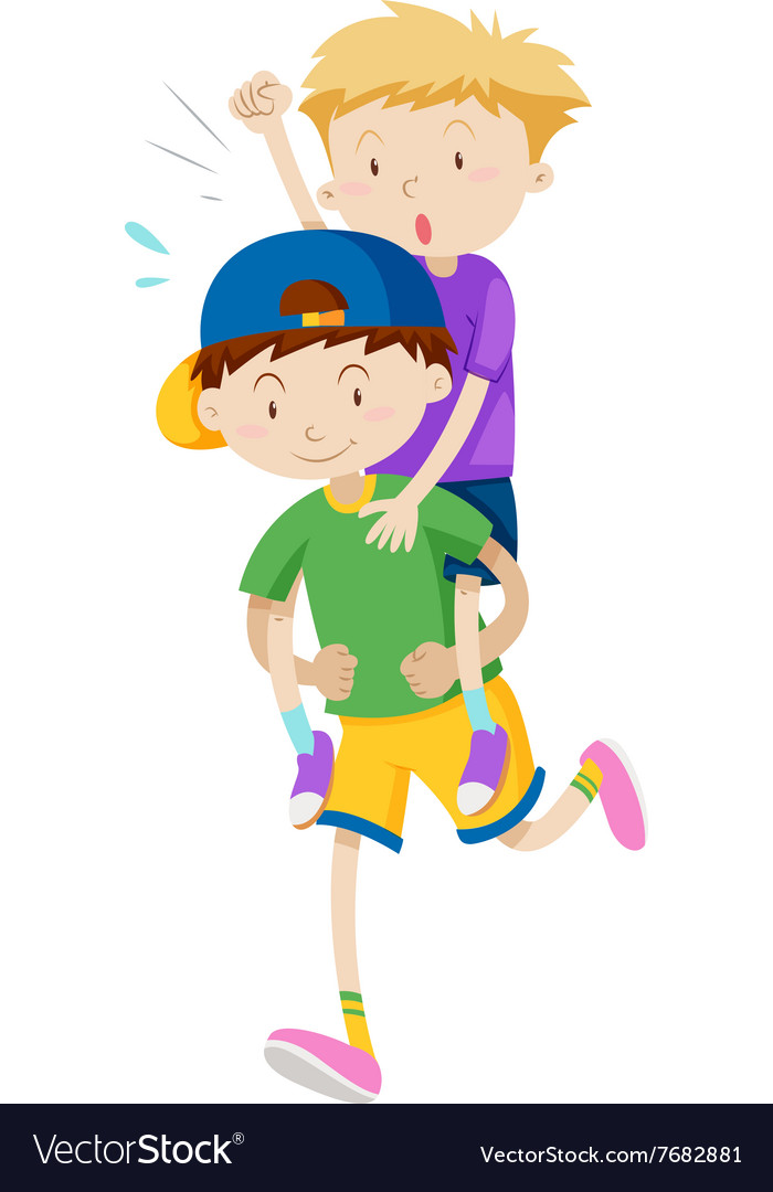 Two boys playing piggy back ride Royalty Free Vector Image