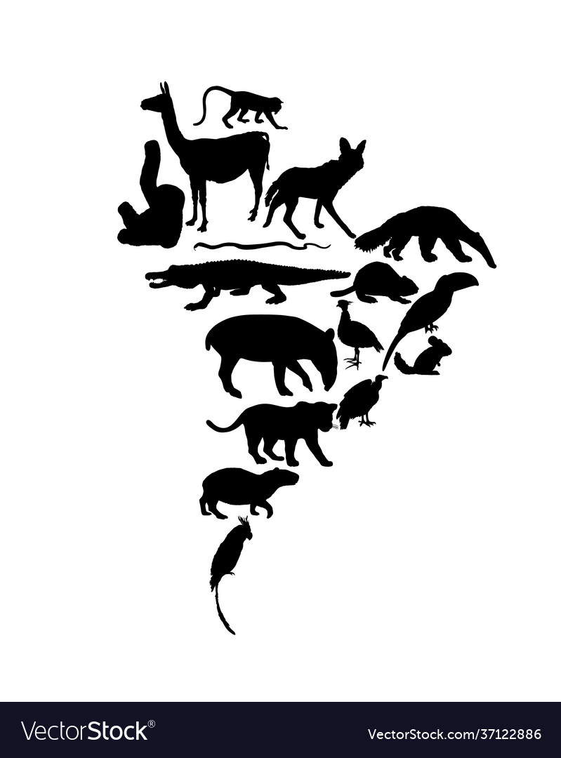 Continent map southern america animals silhouette