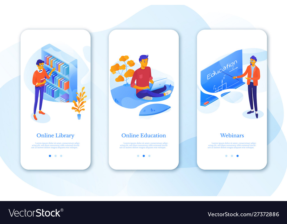 Education mobil app set with flat isometric