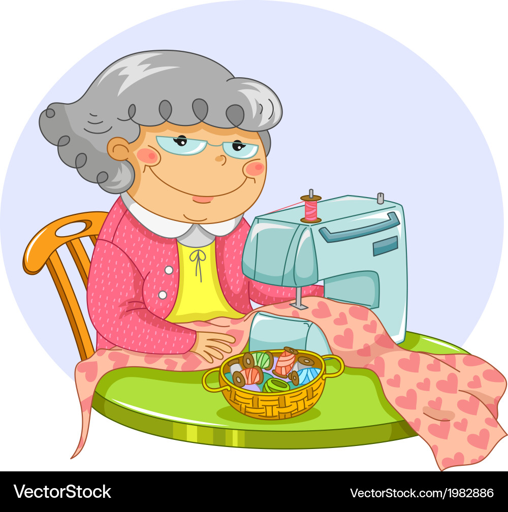 Granny sewing Royalty Free Vector Image - VectorStock