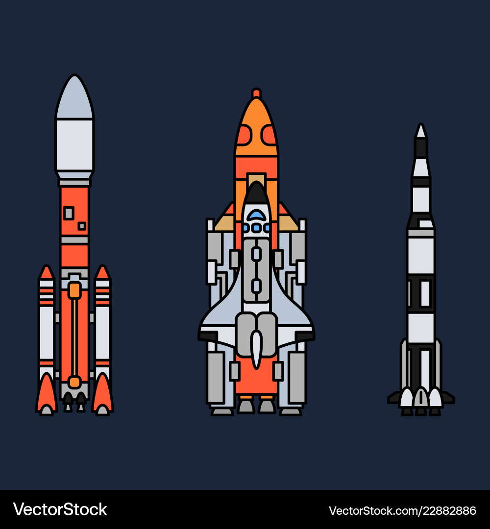 Line color icon set elements of aerospace Vector Image