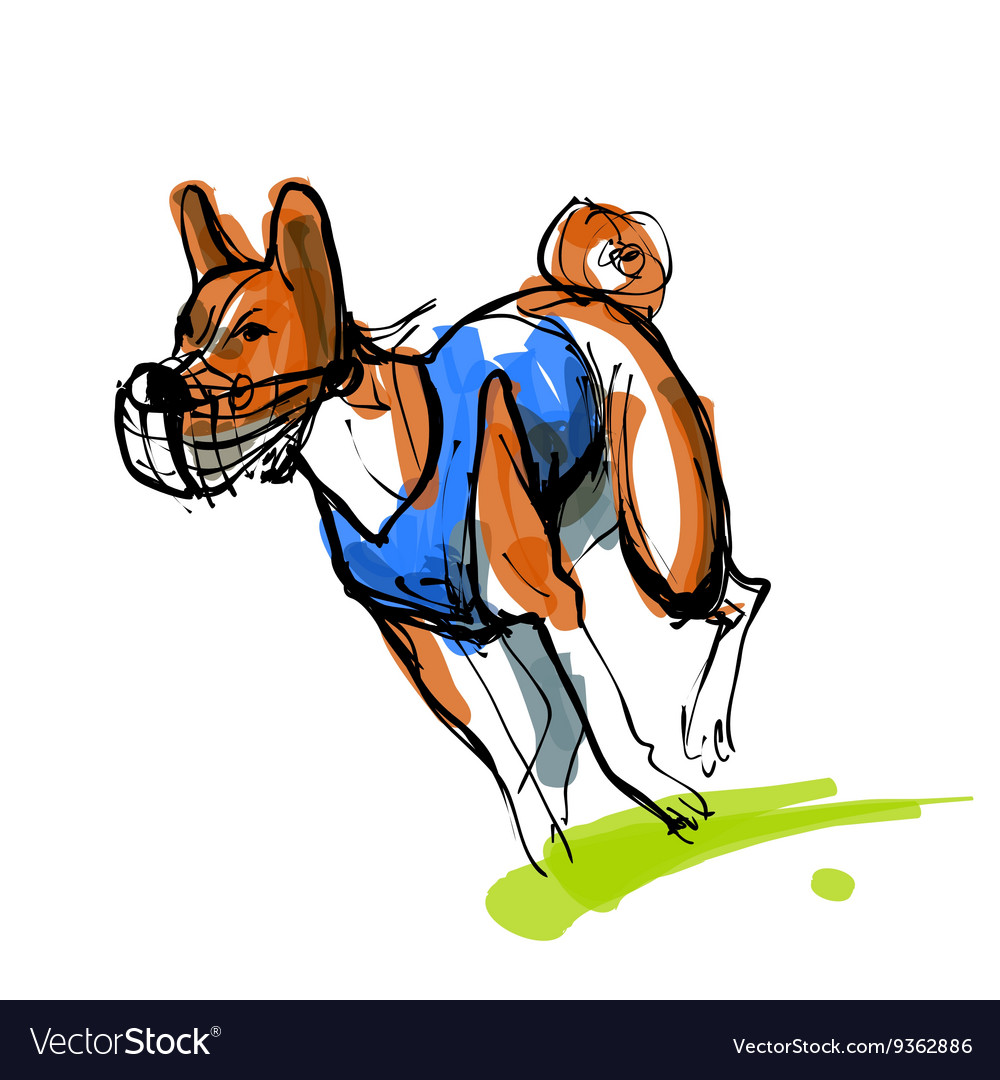 Sketch von Running Basenji in blauem coursing Kleid