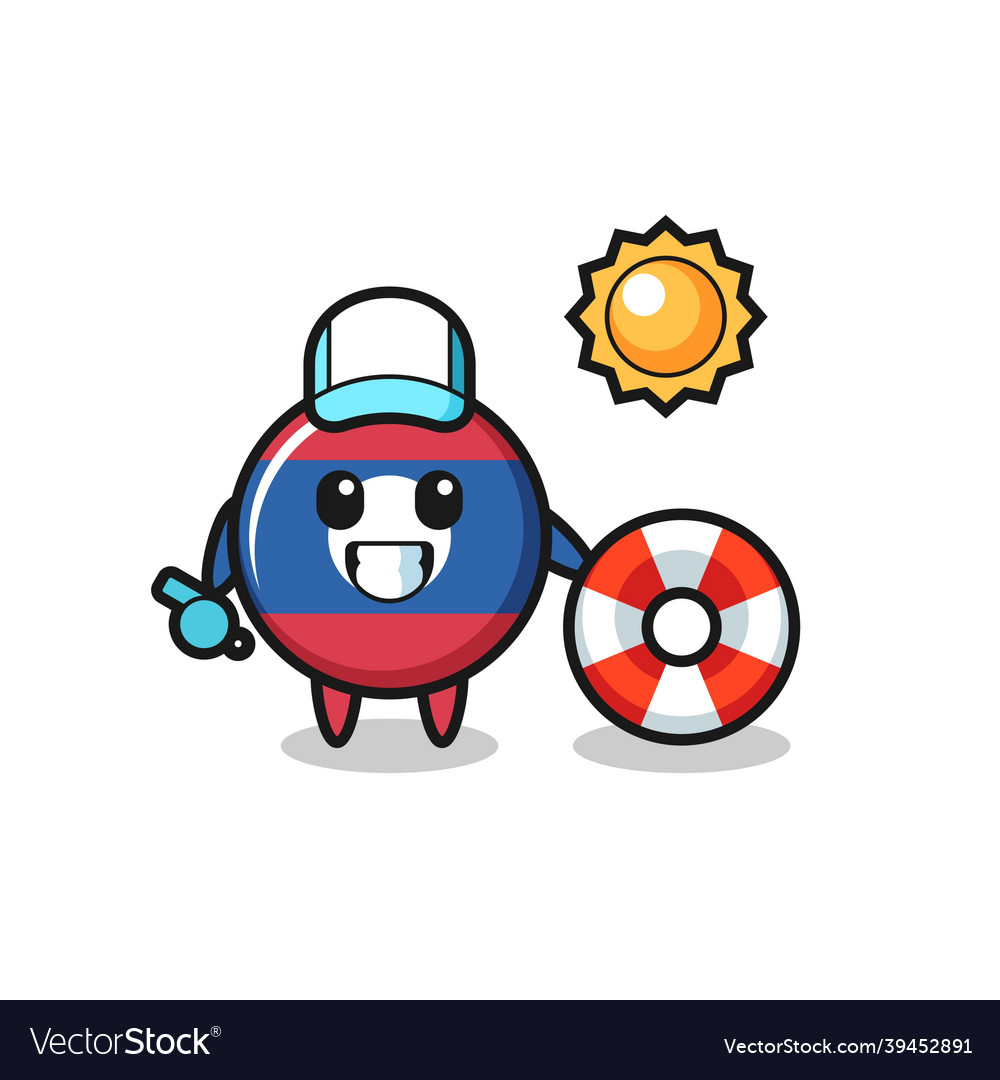 Cartoon mascot of laos flag badge as a beach guard