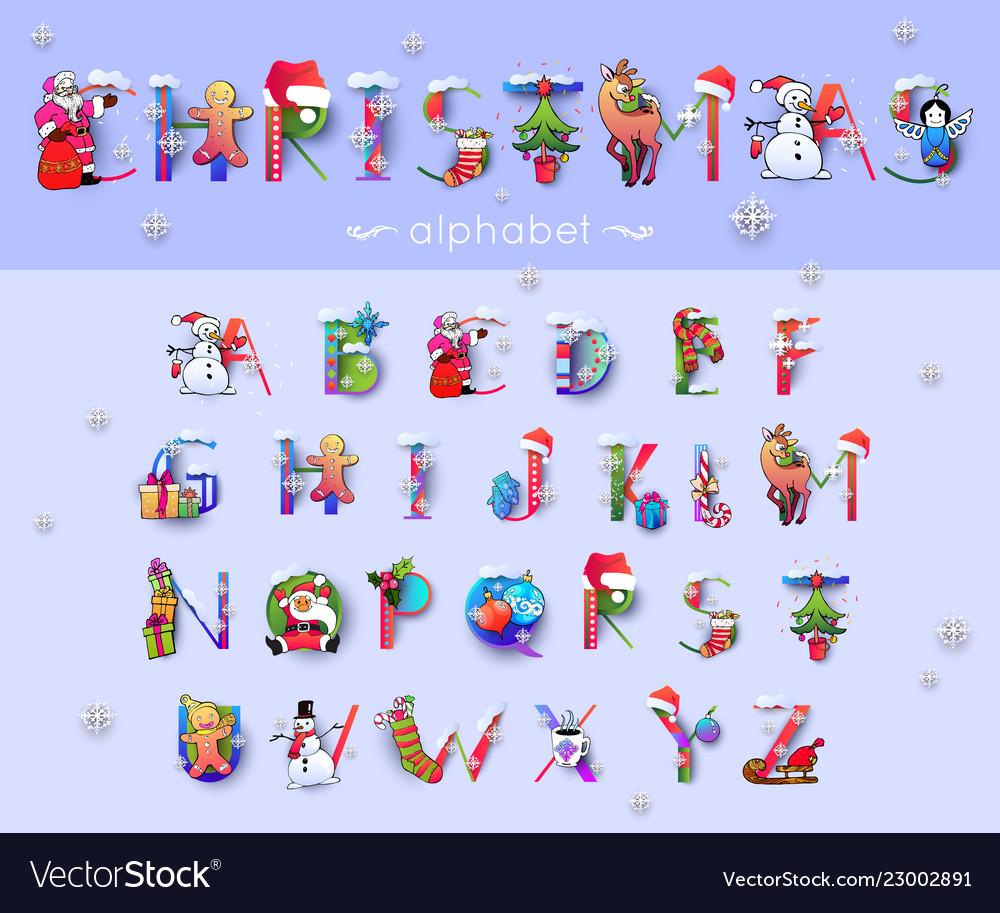 Christmas font and alphabet Royalty Free Vector Image